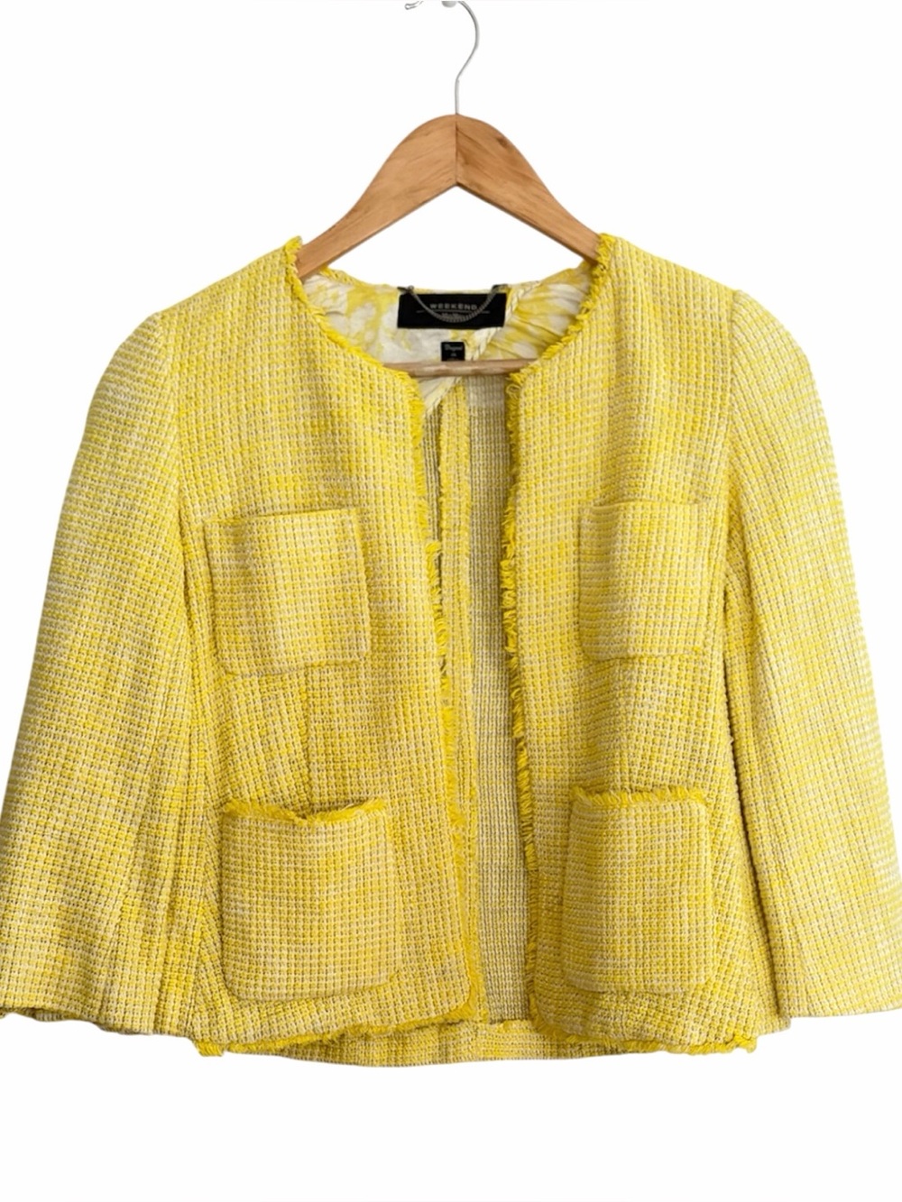 Weekend Max Mara Yellow Tweed Fringed Crop Jacket Blazer 2